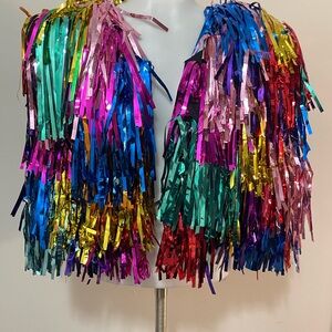 Statement Fringe Jacket – Multicolor Metallic Tinsel, Festival & Party Wear